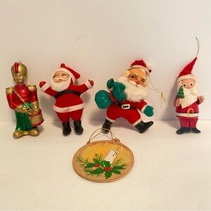 Santa Claus/ Drummer Boy/ Christmas Candle Vintage Christmas Ornaments Set Of 5